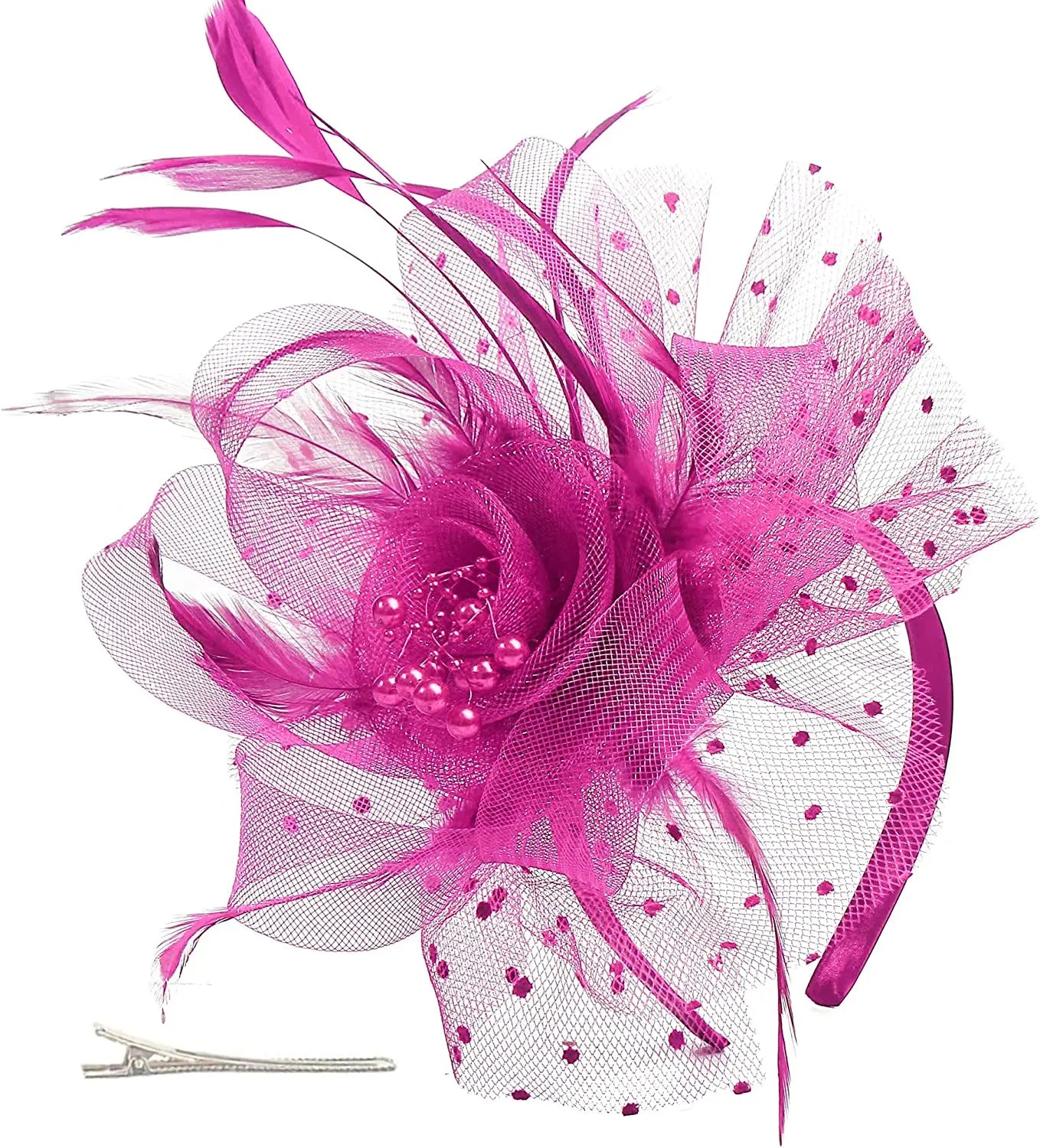 Feather Flower Fascinator Hat | Floral Mesh Headband | 36 Colors