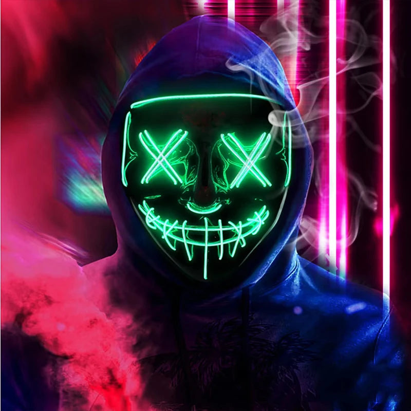EL Wire Glow Purge Mask | 4 Flash Modes | 37 Styles | Rave & Festival