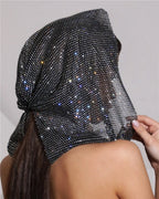 Rhinestone Mesh Hood - Sheer Fishnet Performance Headpiece