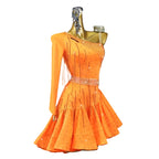 Orange Rhinestone Latin Dance Dress with Sash Details