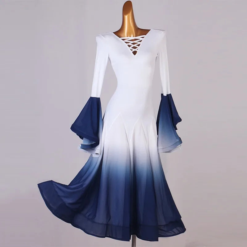 Ombre Ballroom Dress | Lace-Up Back | Bell Sleeves | 3 Colors
