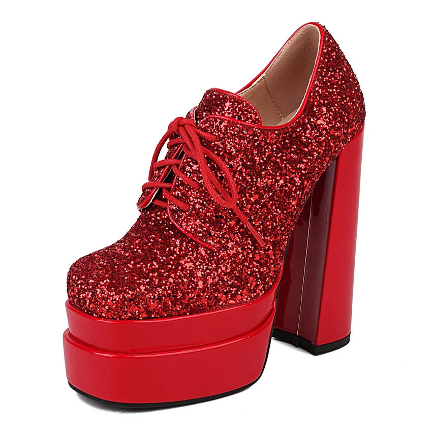 Platform Derby Heels | Sequin Sparkle | 14.5cm