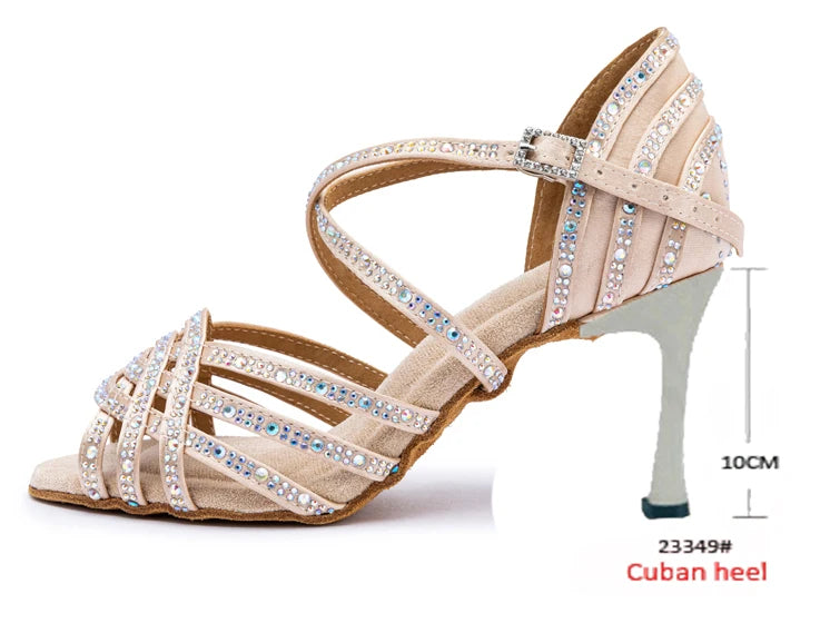 Rhinestone Latin Dance Heels | Satin Ballroom Sandals