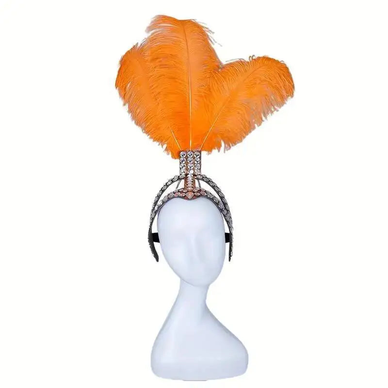 Rhinestone Showgirl Headpiece | Ostrich Feather Plume | 10 Colours | Adjustable