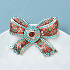 Vintage-Inspired Enamel Bowknot Brooch | Rhinestone | Statement Pin