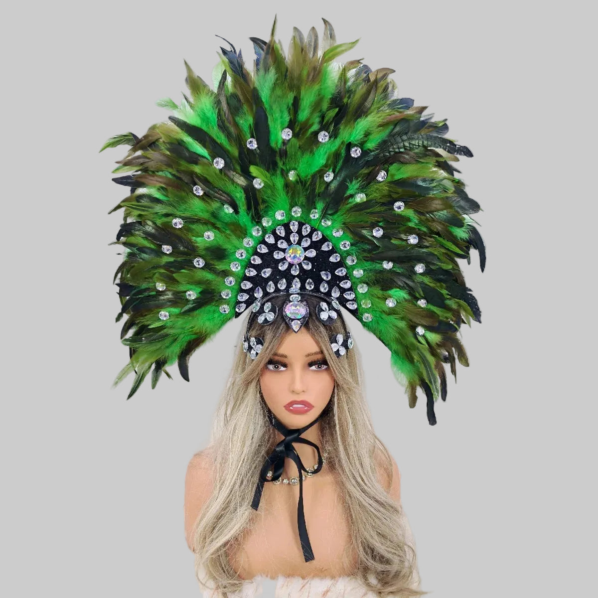 Red & Black Feather Headdress - Carnival Performance Headpiece