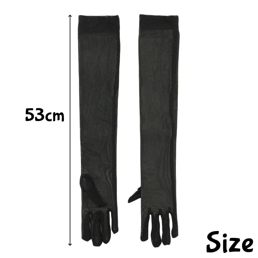 Sheer Black Opera Gloves | 53 cm