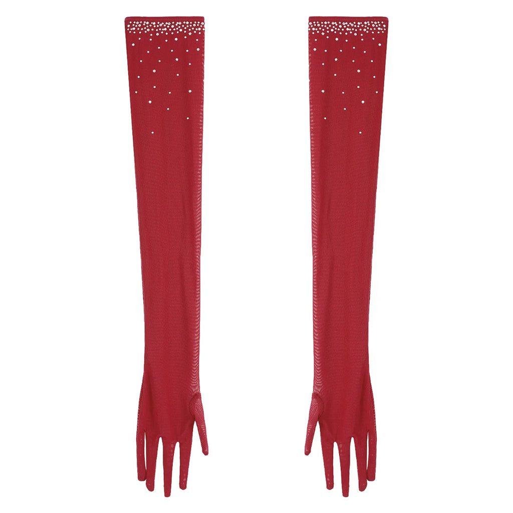 Rhinestone Mesh Gloves | Full Length | Dance