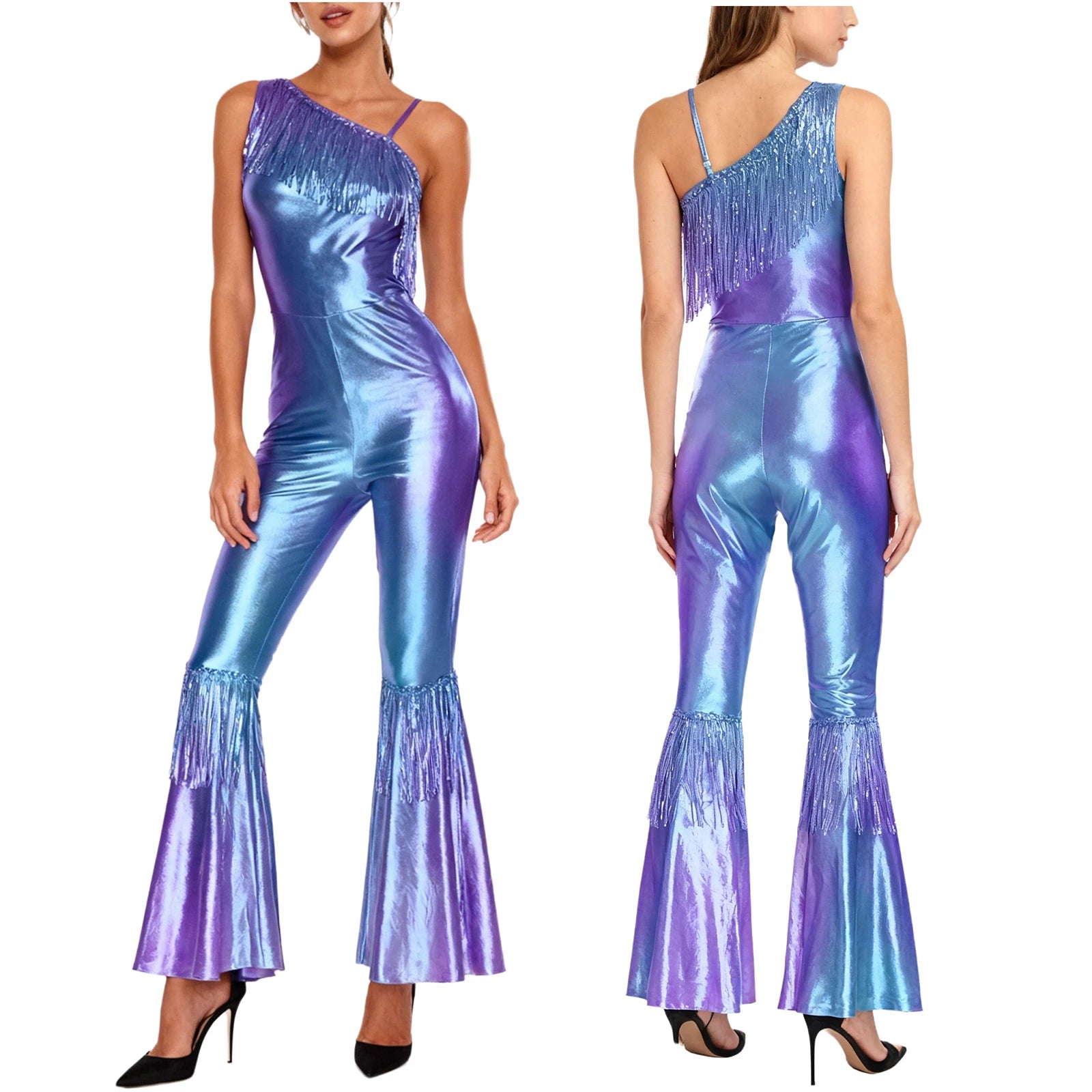 Women's Metallic Disco Jumpsuit | One Shoulder | Bell Bottom