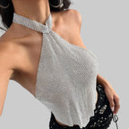 Metallic Sequin Off-Shoulder Halter Top