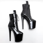 8-Inch Patent Ankle Boots - Open Toe Lace-Up Dance Boots