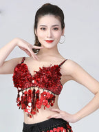 Tribal Belly Dance Bra | Coins & Rhinestones | Underwire | Red & Green