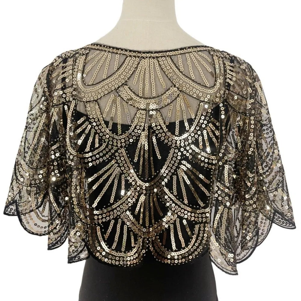 Sequin Shawl Cape | Sparkling Ruffle | Stage & Party