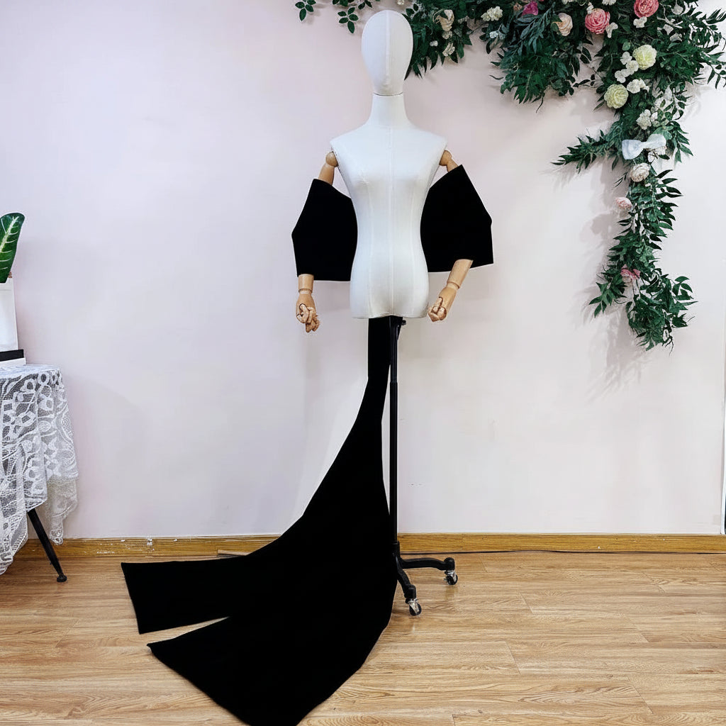 Velvet Bow Cape | Long Train & Bow Sleeves | Pageant & Evening