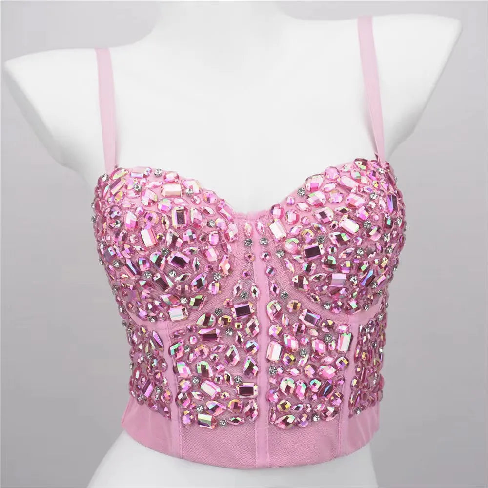 Heavy Beading Rhinestone Bustier | Colorful Crystal Corset Top