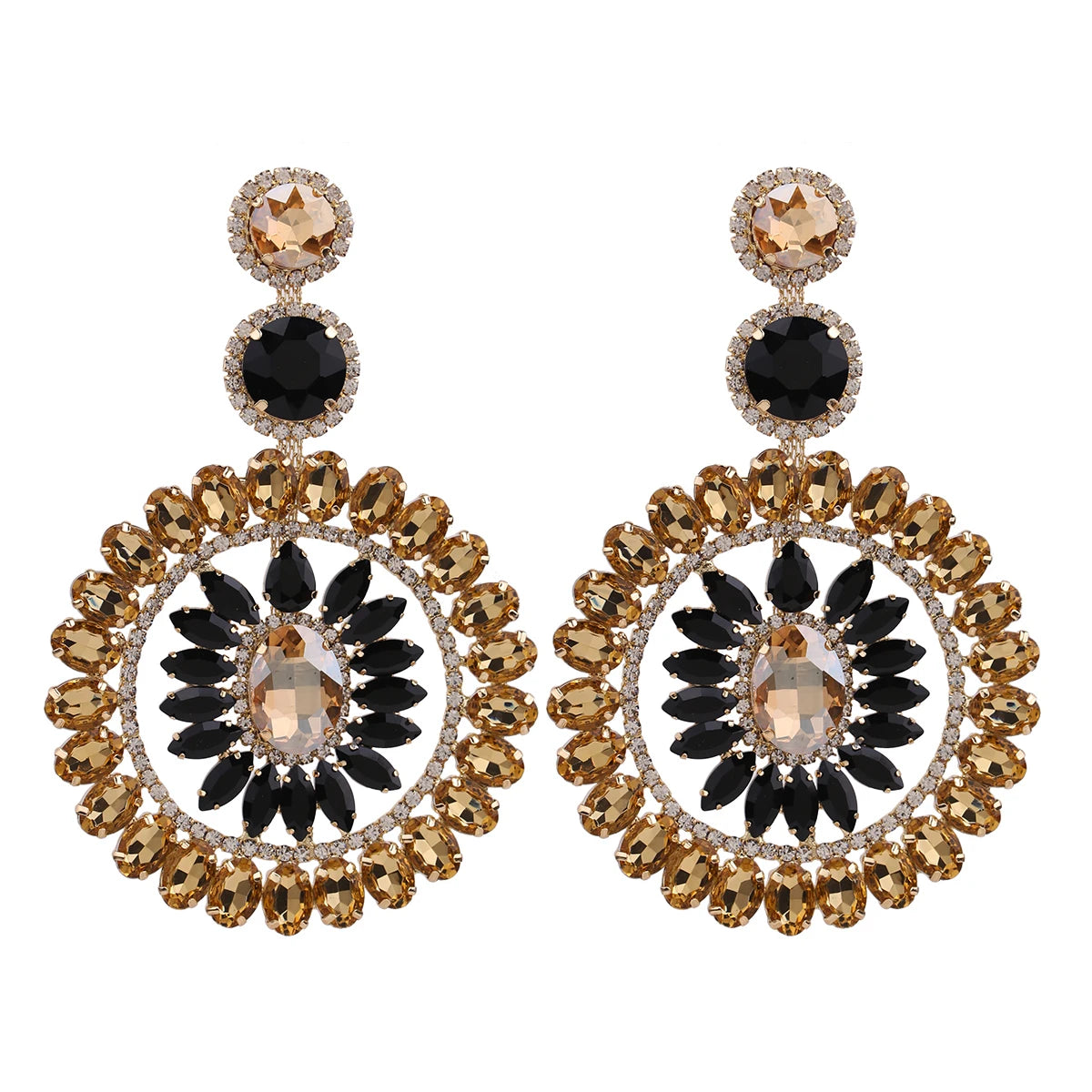 Rhinestone Round Drop Earrings | Statement Sparkle