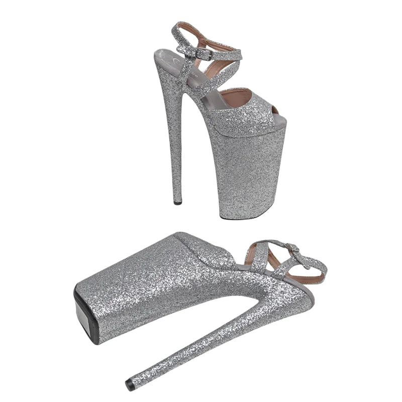 Glitter Platform Ankle Strap Sandals - 10 Inch Pole Dance Heels
