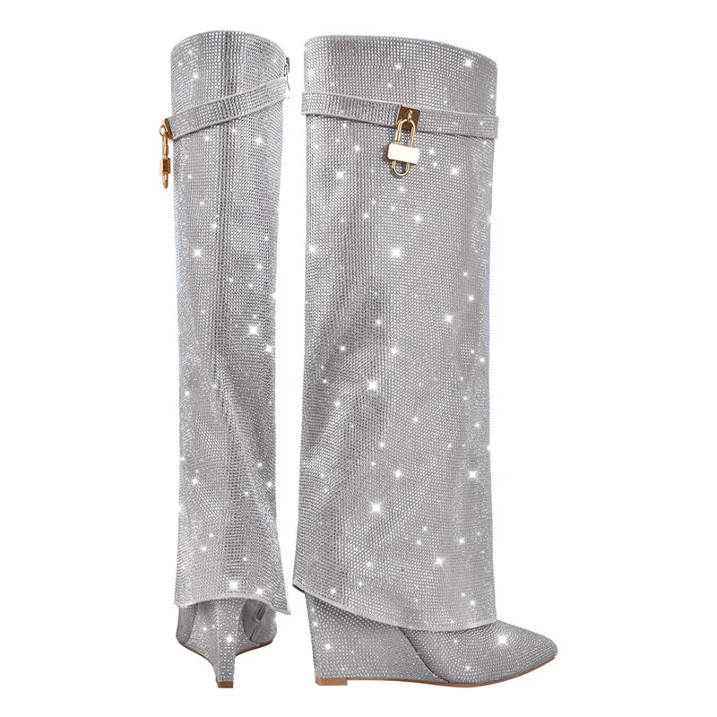 Rhinestone Knee-High Boots | Pointed Toe | 9 Colors