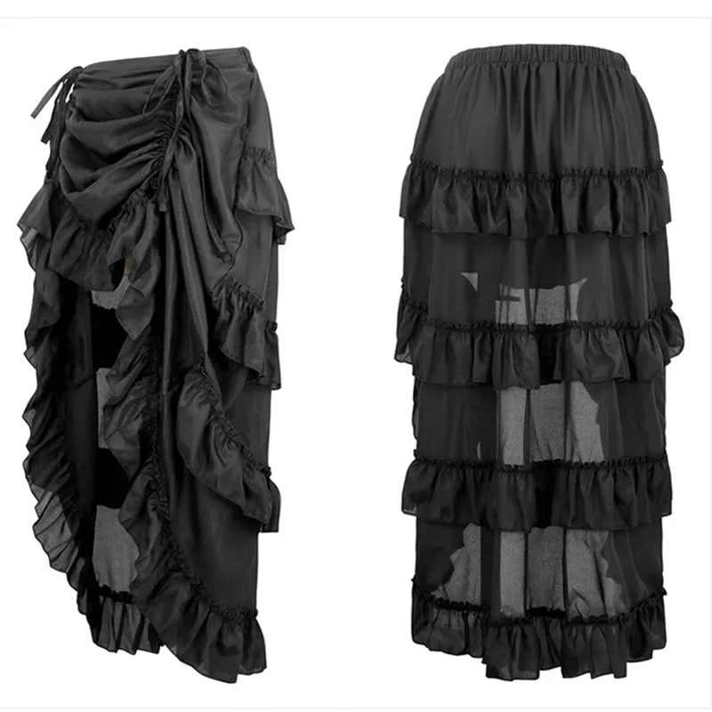 Victorian Gothic High-Low Ruffle Skirt | S–6XL | 3 Colors