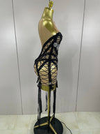 Sequin Diamond Tassel Mini Dress | Black | XS–XL