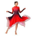 Gradient Lyrical Dance Dress | Mesh Long Sleeve | Keyhole Back | Irregular Hem