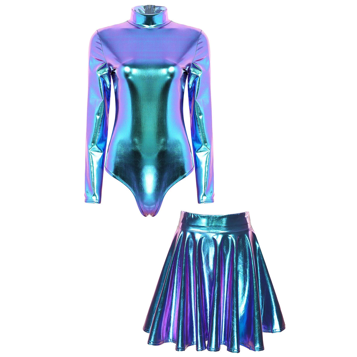Metallic Leotard & Skirt Set | Long Sleeve