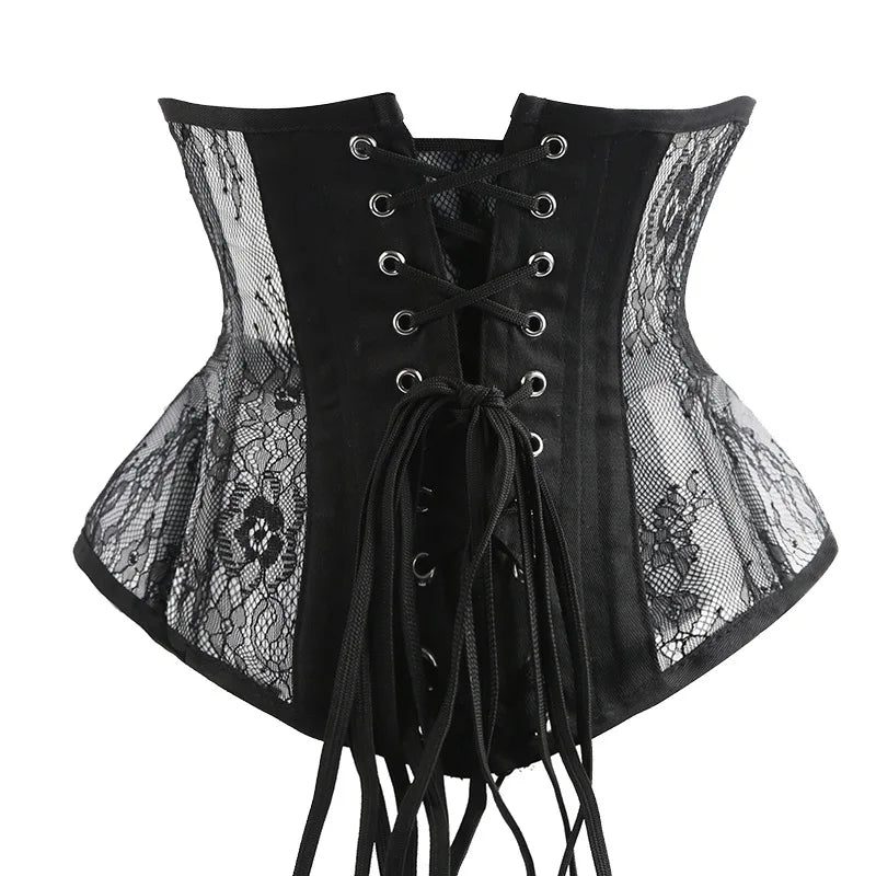 Lace Mesh Underbust Corset | Steel Boned | Gothic Victorian | Waist Trainer