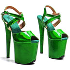 20CM Holographic Snakeskin Platform Pole Dance Heels - 8 Inch High Heel Performance Sandals