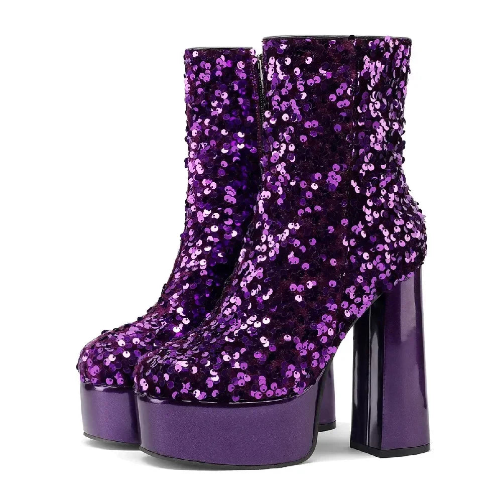 Platform Ankle Boots | Sequin Sparkle