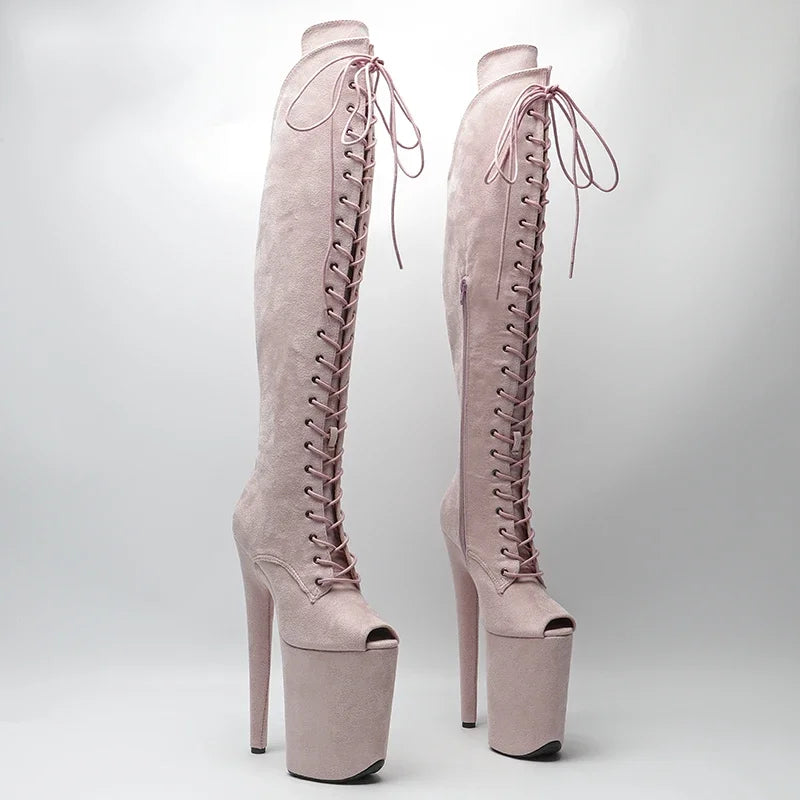 9-Inch Suede Thigh-High Platform Boots - Open Toe Boots