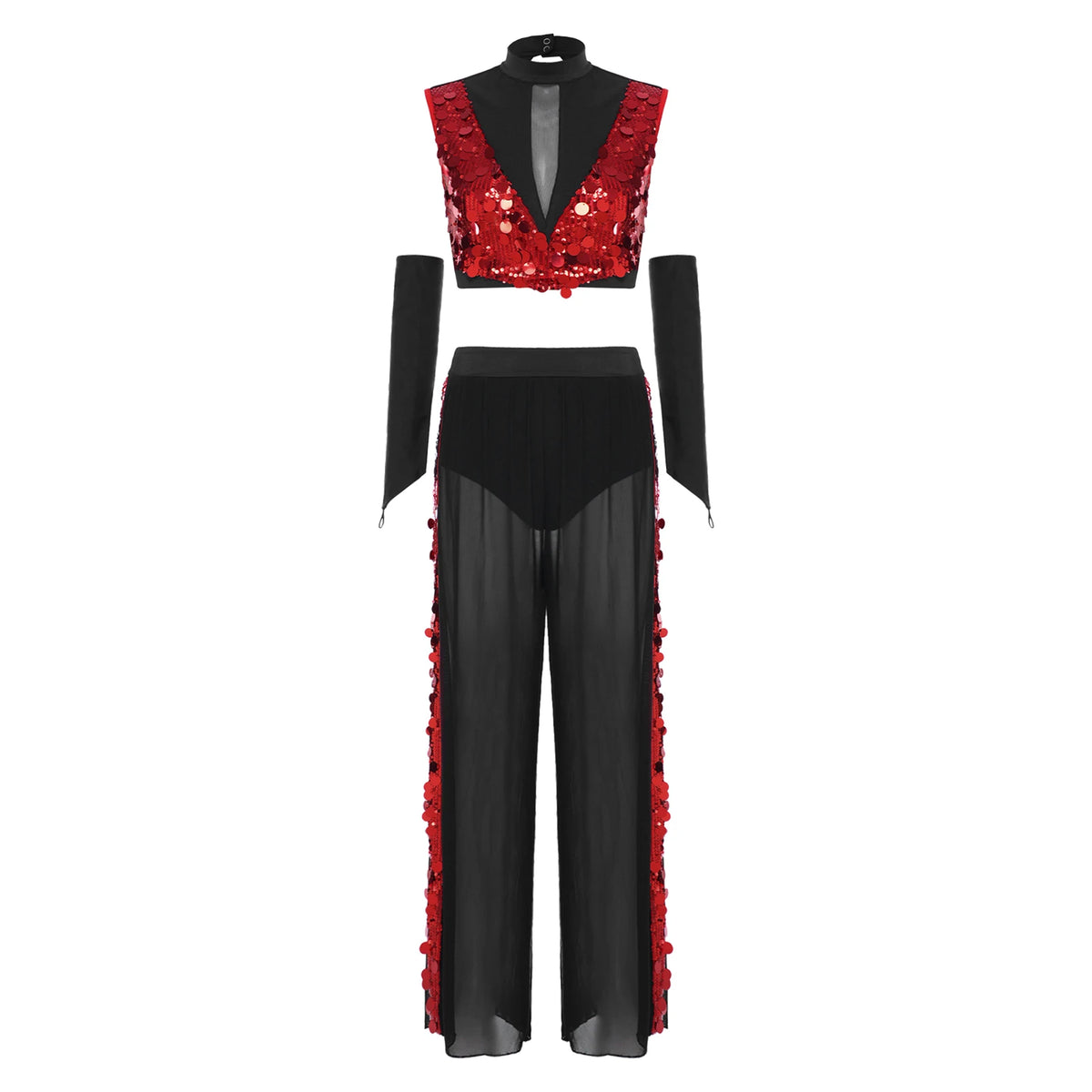 Sequin Crop Top, Mesh Pants & Gloves Set | Sleeveless Backless | Lyrical Stage Performance