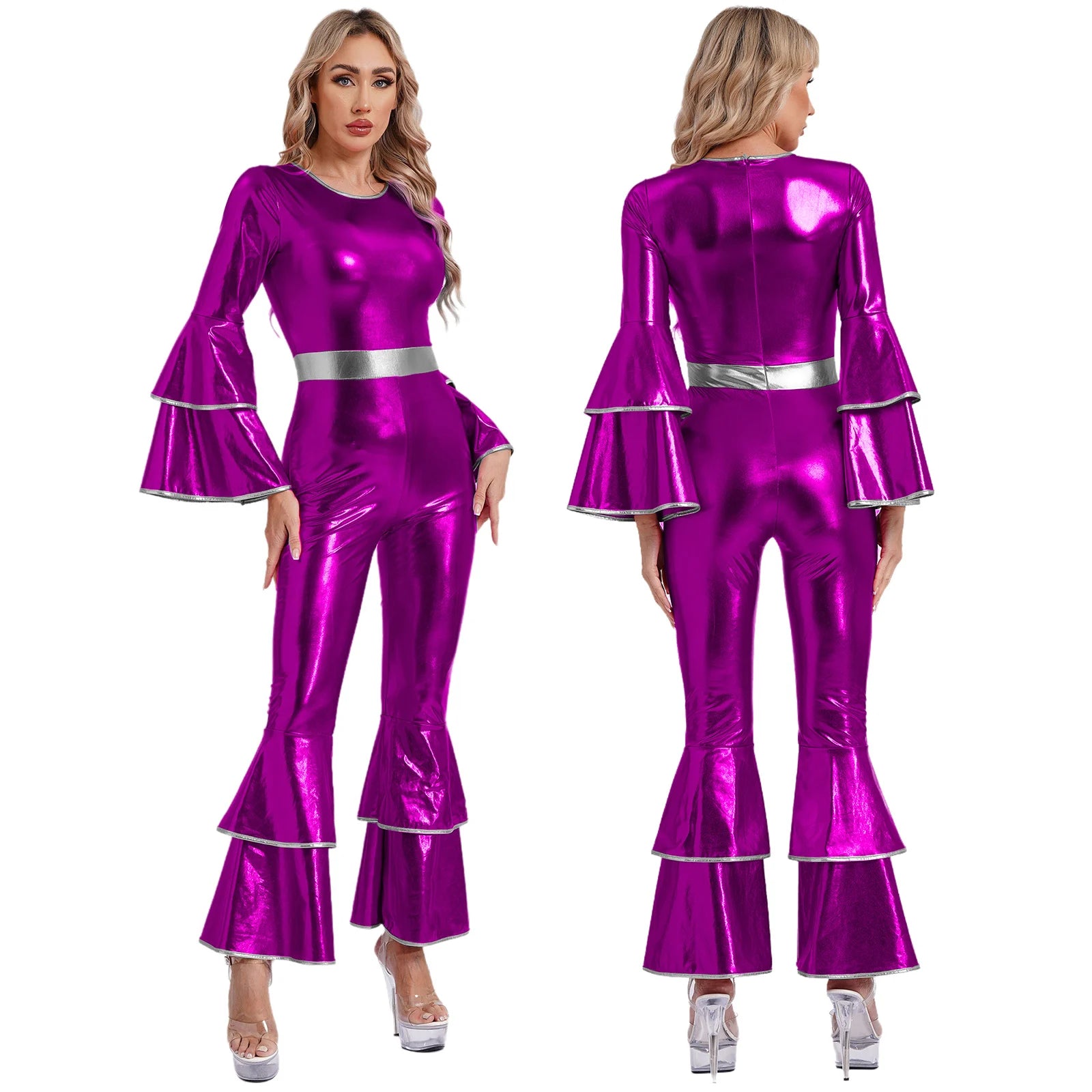 Women's Metallic Disco Jumpsuit | One Shoulder | Bell Bottom