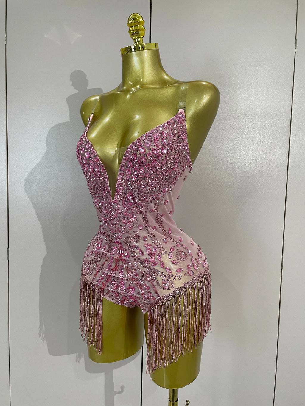 Rhinestone Tassel Bodysuit | Floral Appliqué | XS–XL