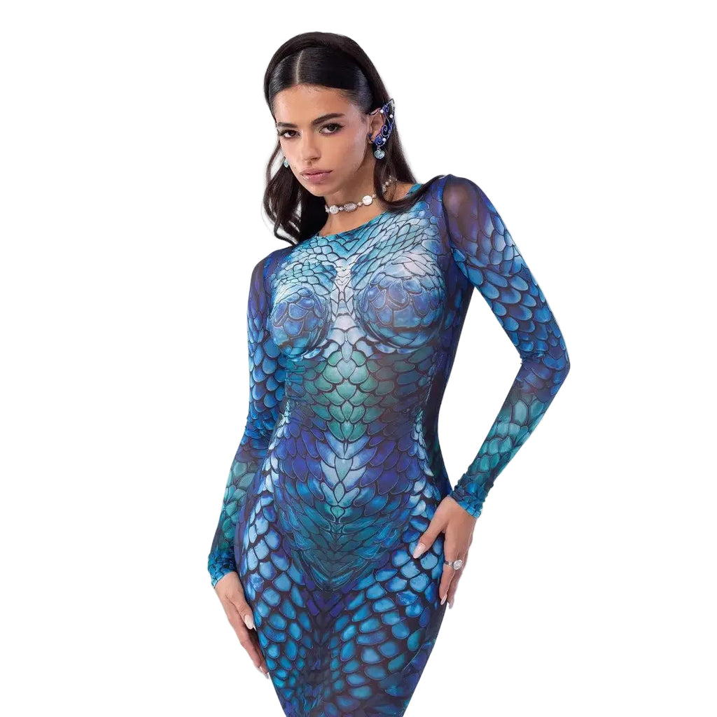Women's Mermaid Print Gown | Fishtail | Long Sleeve
