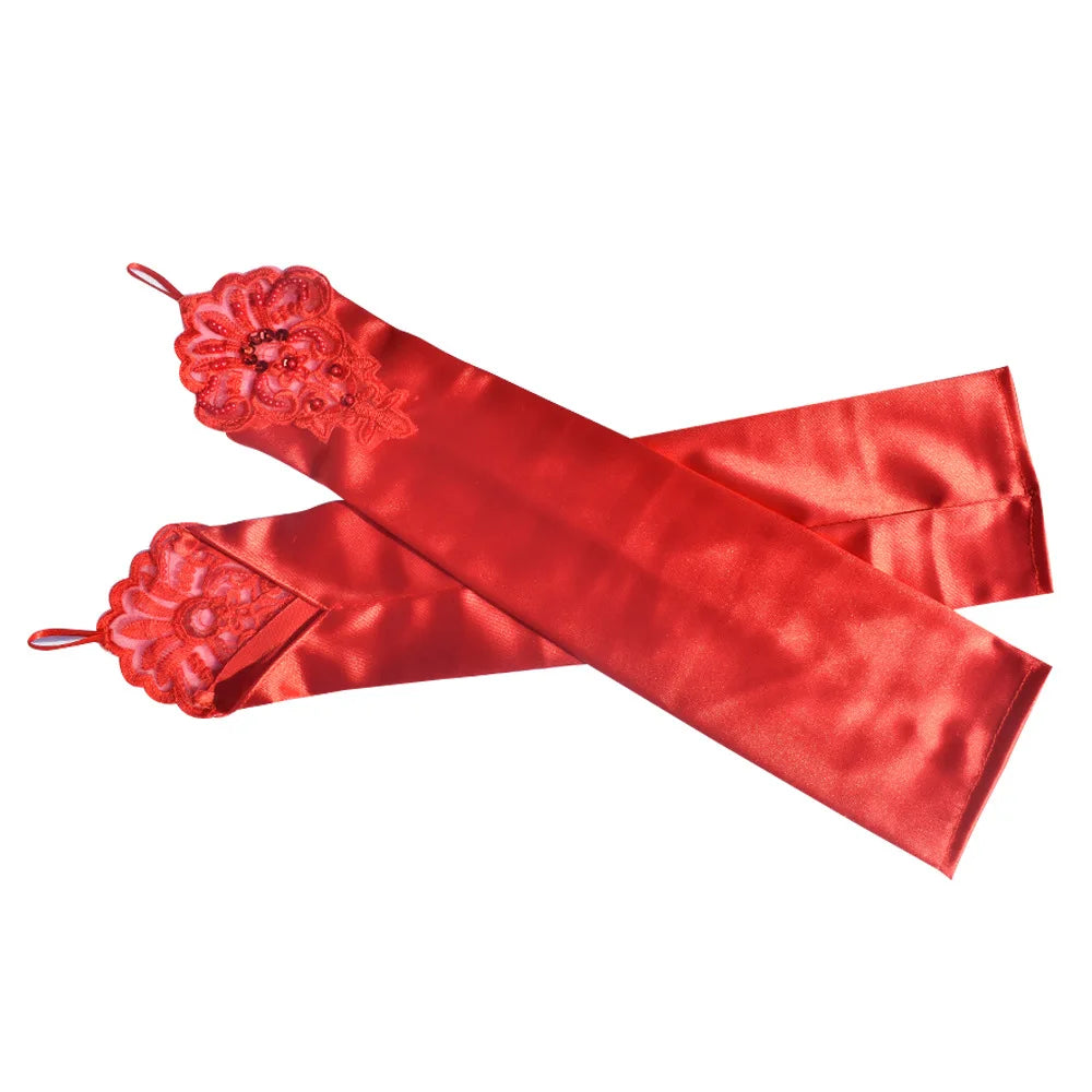 Satin Fingerless Gloves | Embroidered Lace