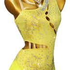 Yellow Latin Samba Competition Dress – Rhinestone Appliqué Tassel