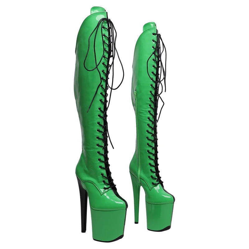 8-Inch Two-Tone Patent Platform Boots - Thigh-High Dance Boots