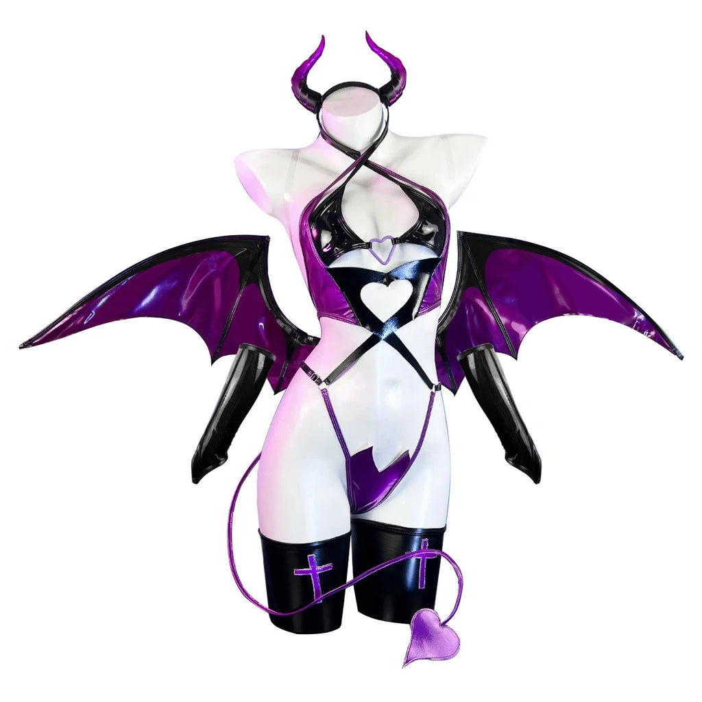 Devil Bat Wing Costume Set | Vinyl Lingerie with Wings & Horns