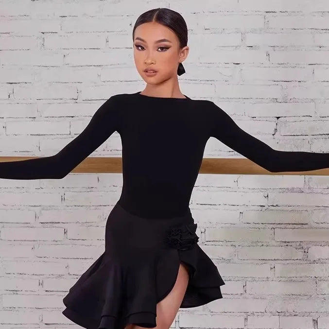 Girls Latin Dance Costume | Backless Bodysuit & Skirt