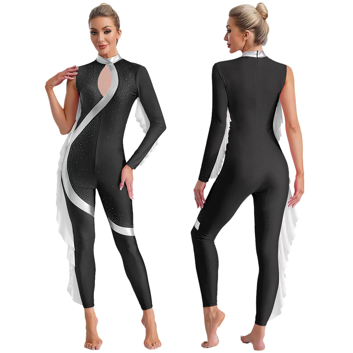 Asymmetric Jumpsuit | Rhinestone Mesh | Dance Performance