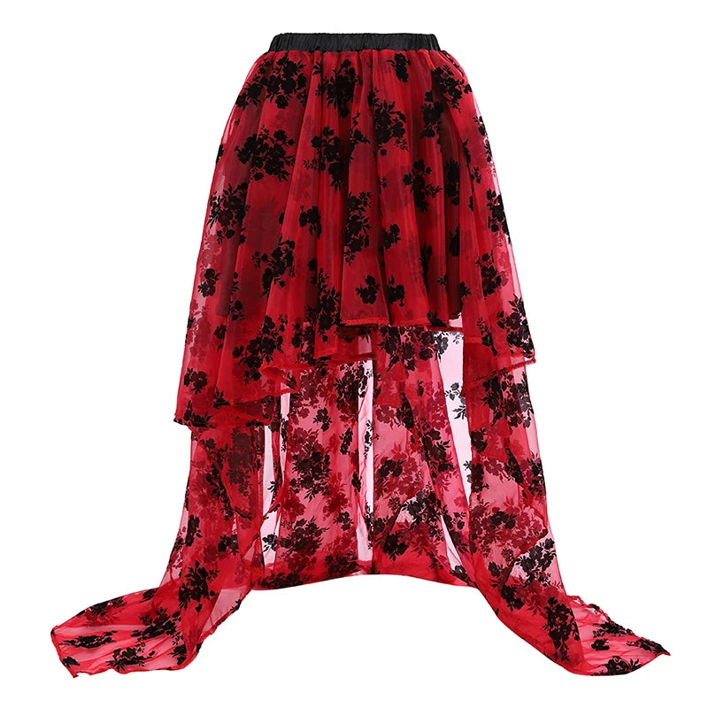 Gothic Floral Corset Dress Set | Red & Black | Lace Skirt | Plus Size