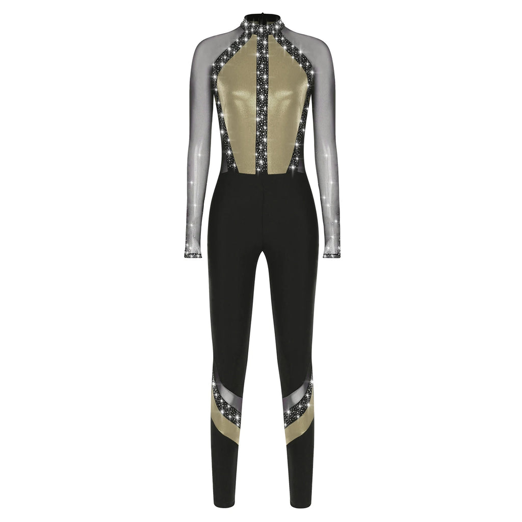 Rhinestone Catsuit | Mesh Sleeves | Stage Ready