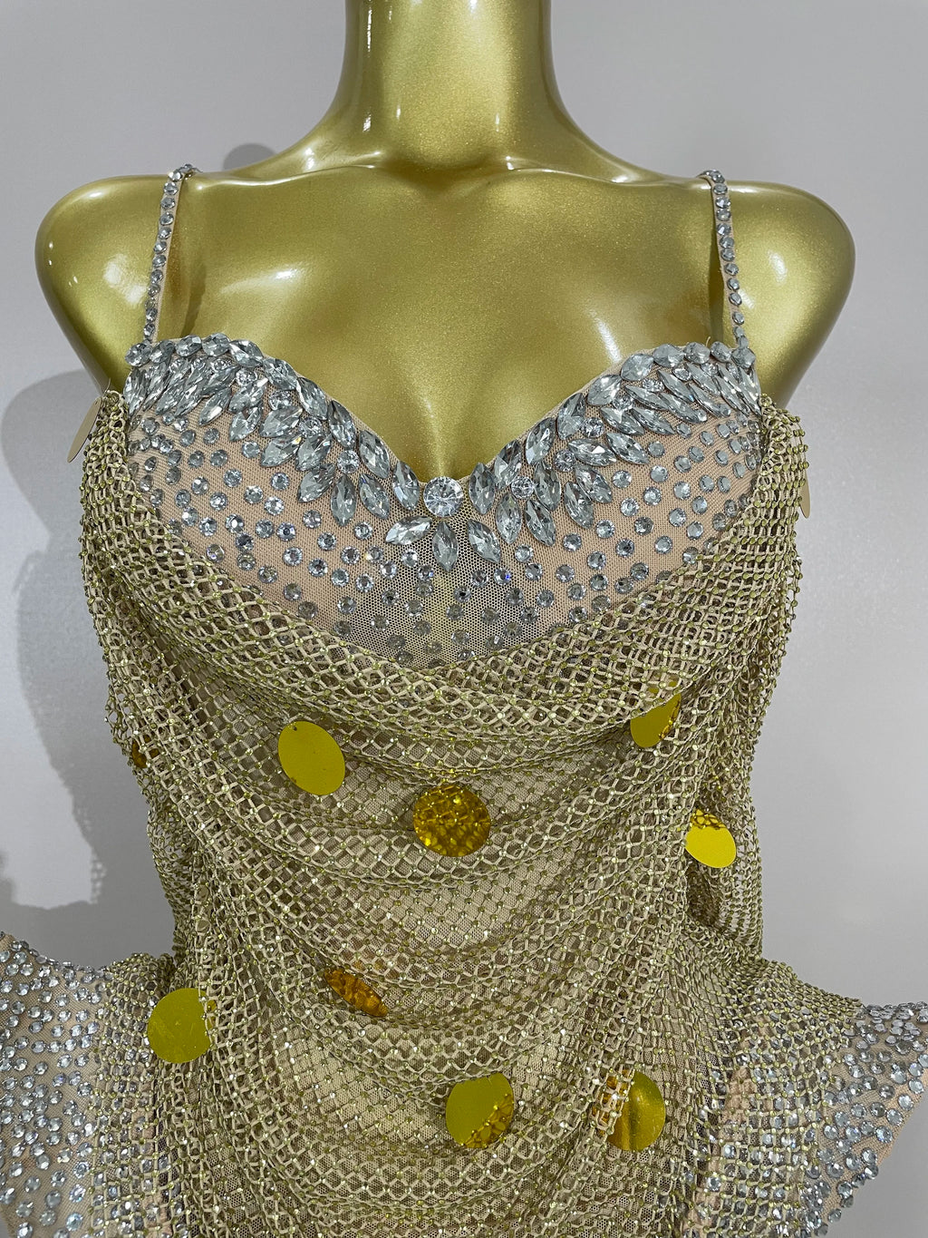 Gold Coin Disc Bodysuit | Rhinestone Chain | S–XL