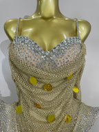 Gold Coin Disc Bodysuit | Rhinestone Chain | S–XL