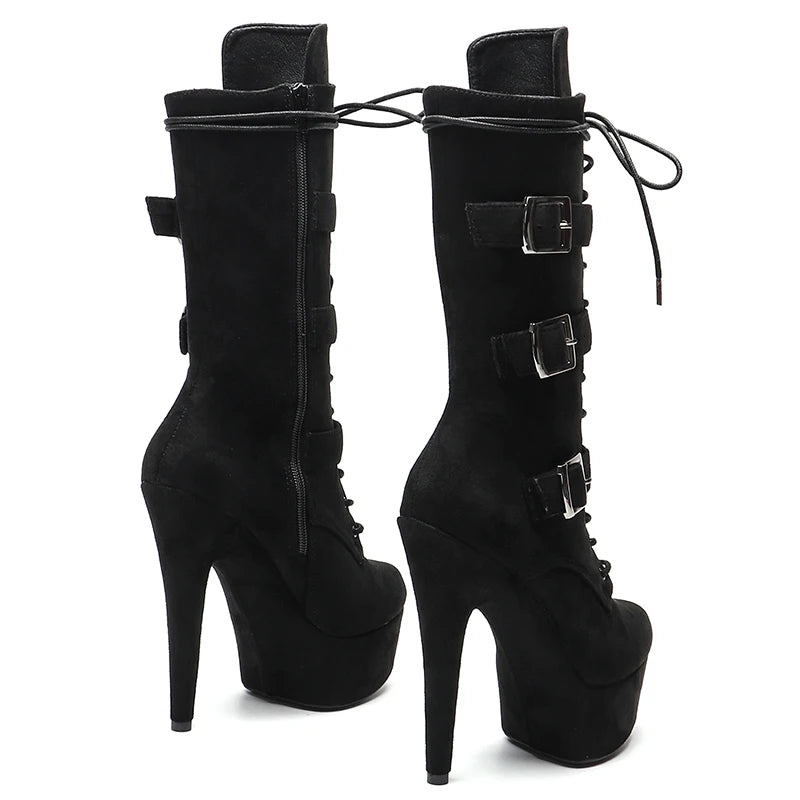 15cm Platform Ankle Boots - Lace-Up Dance Booties