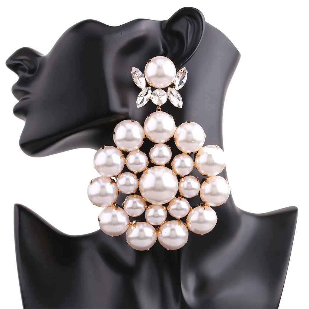 Faux Pearl Drop Earrings | Rhinestone Sparkle | Clip or Pin