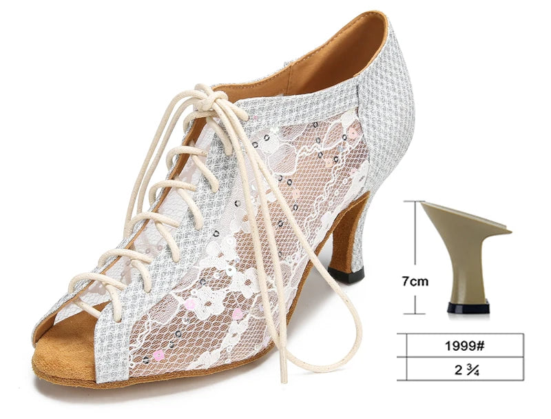 Glitter Latin Dance Boots | Lace-Up | Cuban Heel | Silver, Gold & Black
