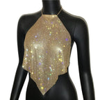 Diamond Grid Rhinestone Bralette - Backless Metal Chain Crop Top