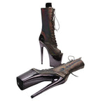 8-Inch Snake Print Platform Ankle Boots - Open Toe Boots