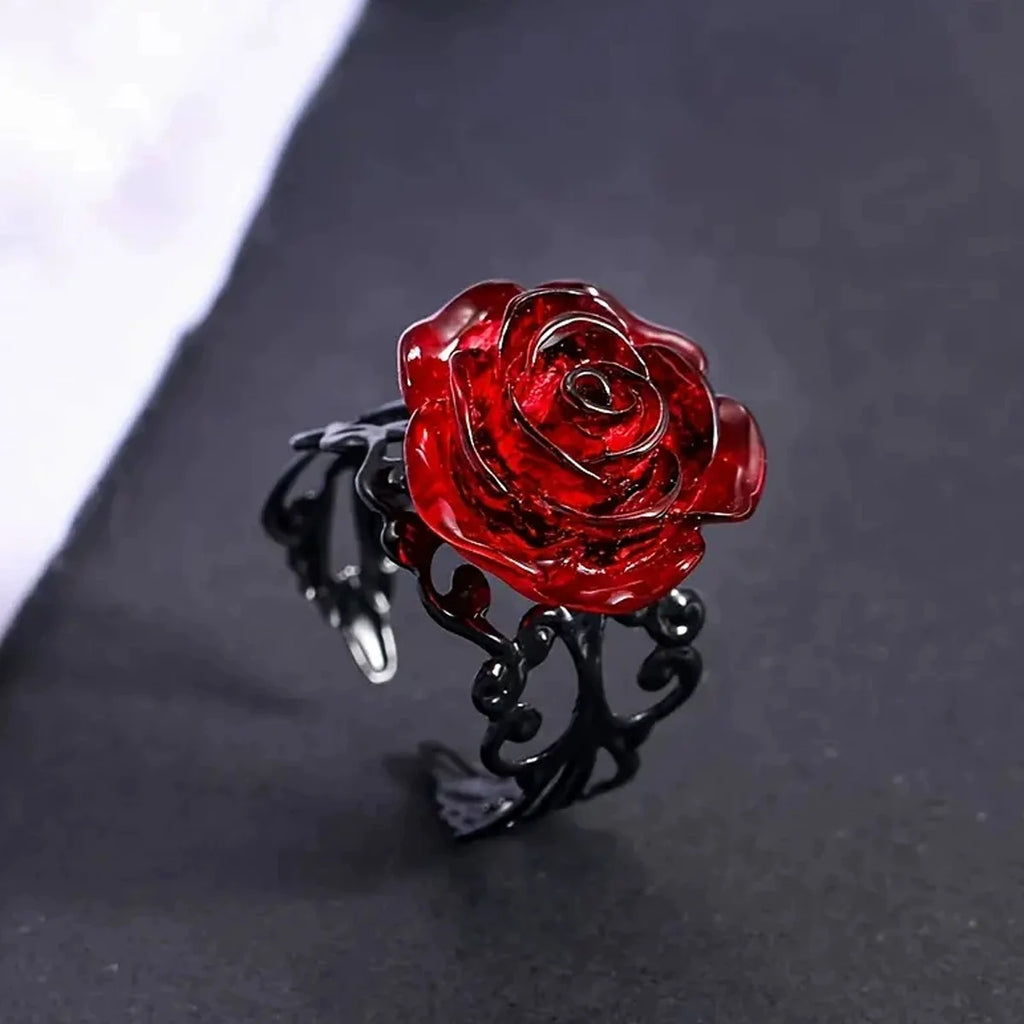 Rose Ring | Red Bloom & Black Vines